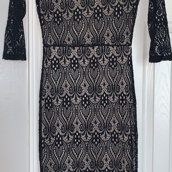 Almost Famous Black Midi Dress with Tan Silk slip - Picture 6 of 6